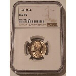 1948 D Jefferson Nickel MS66 NGC Toned